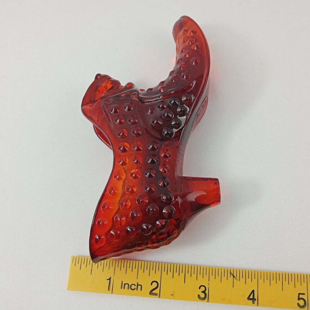 Vintage Red Amberina Fenton Hobnail Glass Slipper Shoe Figurine - Picture 8 of 8
